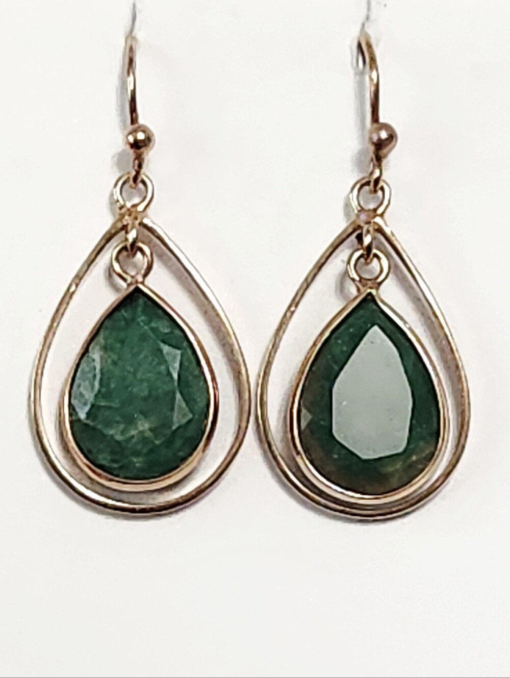 Emerald Rose Over Sterling Silver Teardrop Earrings 1.25"